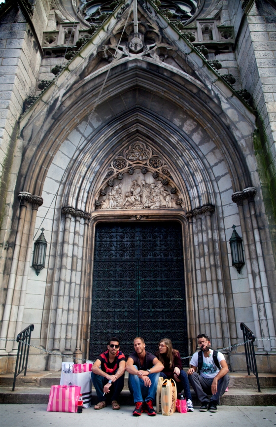 Yaniv, Liad, Emelia and the Secret Rabbi in front of the Grace Church.